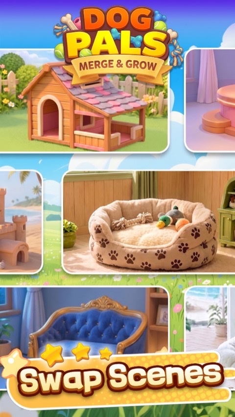 Multiple home scenes including cottage and beach